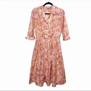 Vintage 50s Nelly Don Pink Floral Popover Shirt Dress